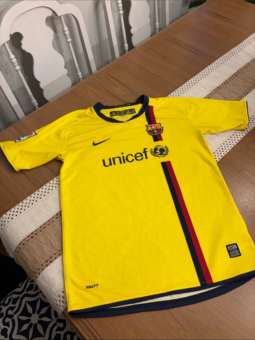 Nike Kids' Yellow FC Barcelona Away Jersey with Navy & Red Accents